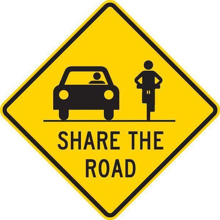Share The Road Traffic Sign, 24 in H, 24 in W, Aluminum, Diamond, English, T1-1030-HI_24x24