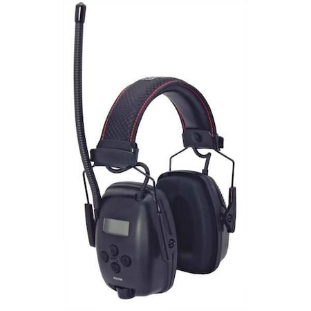Sync Radio Over-the-Head Electronic Ear Muffs, 25 dB NRR, Rigid, Black