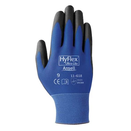 Coated Gloves, Polyurethane, Sandy, Palm, 3 Abrasion Level, Blue, M (8) 1 PR