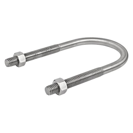 Round U-Bolt, 1/4"-20, 61/64 in W, 2 3/4 in H, Plain Stainless Steel