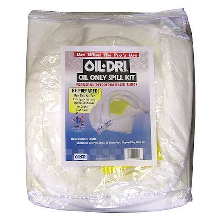 Spill Kit, 9 gal Volume Absorbed per Kit, 3 gal Capacity, Bag, Clear