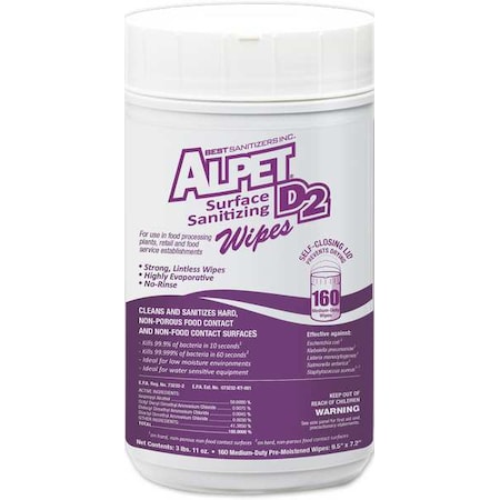 Sanitizing Wipes, 160 Wipe Canister, 9 1/2 in x 7 1/4 in, Unscented, White, PK6