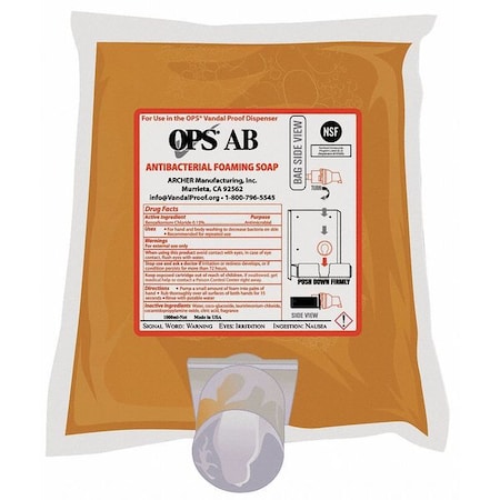 OPS Hand Soap, 1, 000 mL, Liquid, Fragrance Free, Alcohol Free/Antibacterial, 2 PK