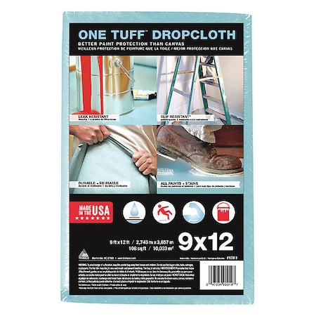 Leakproof Slip-Resistant Drop Cloth, Blue, 9 ft Lx12 ft W