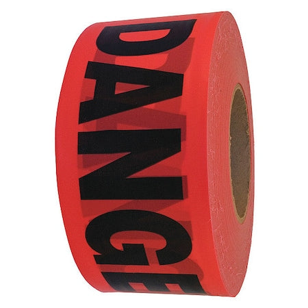 Barricade Tape, Danger, Red, 3 in Wide x 1, 000 ft Length, Polyethylene, 3 mil