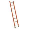 8 ft Overall H, Straight Ladder, Fiberglass, 8 Steps, Orange Finish, 300 lb Load Capacity
