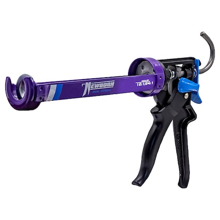 Dual Thrust Caulk Gun, 10 oz Container Size, Steel, 12:1, 24:1, Revolving Half Barrel Frame, Purple