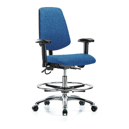 ESD Task Chair, Fabric, Blue, 21-1/2 in to 29 in Seat Height, 6-Way Adjustable Arms, Rolling