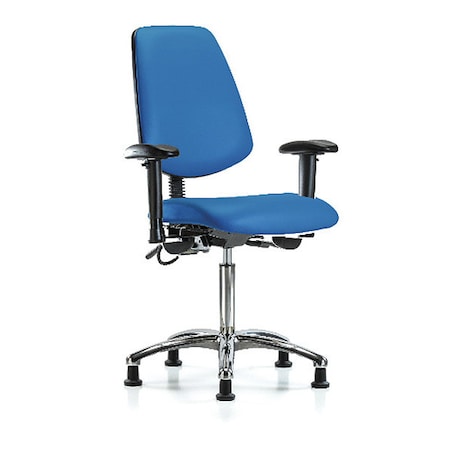 ESD Task Chair, Vinyl (Antibacterial), Blue, 21-1/2 in to 29 in Seat Height, 6-Way Adjustable Arms