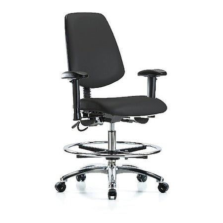 ESD Task Chair, Vinyl (Antibacterial), Black, 21-1/2 in to 29 in Seat Height, 6-Way Adjustable Arms