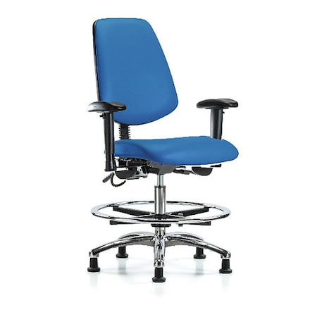 ESD Task Chair, Vinyl (Antibacterial), Blue, 21-1/2 in to 29 in Seat Height, 6-Way Adjustable Arms