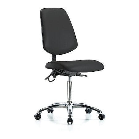 ESD Task Chair, Vinyl (Antibacterial), Black, 21-1/2 in to 29 in Seat Height, No Arms Arms, Rolling
