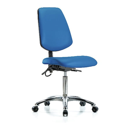 ESD Task Chair, Vinyl (Antibacterial), Blue, 21-1/2 in to 29 in Seat Height, No Arms Arms, Rolling