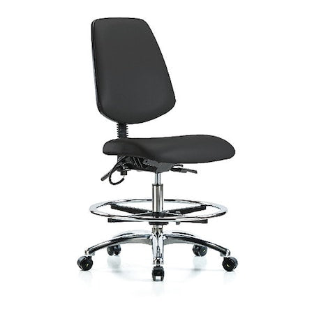 ESD Task Chair, Vinyl (Antibacterial), Black, 21-1/2 in to 29 in Seat Height, No Arms Arms, Rolling