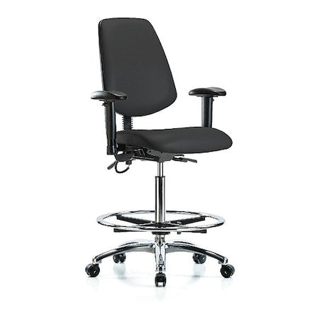 ESD Task Chair, Vinyl (Antibacterial), Black, 26-1/4 in to 36 in Seat Height, 6-Way Adjustable Arms