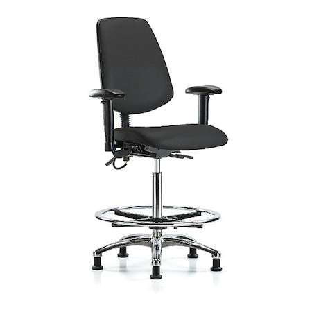 ESD Task Chair, Vinyl (Antibacterial), Black, 26-1/4 in to 36 in Seat Height, 6-Way Adjustable Arms