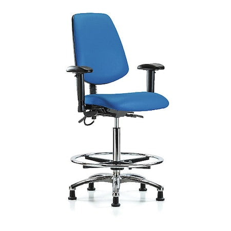 ESD Task Chair, Vinyl (Antibacterial), Blue, 26-1/4 in to 36 in Seat Height, 6-Way Adjustable Arms