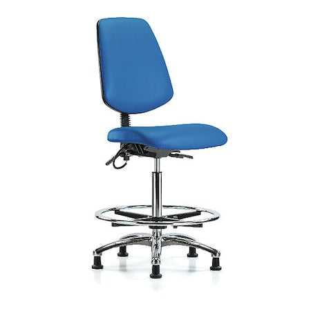 ESD Task Chair, Vinyl (Antibacterial), Blue, 26-1/4 in to 36 in Seat Height, No Arms Arms