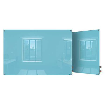 Dry Erase Board, Glass, 24 in, 36 in, No Frame Frame, Blue, Gloss