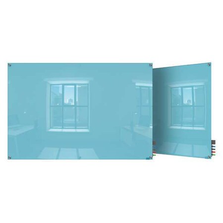 Dry Erase Board, Glass, 36 in, 48 in, No Frame Frame, Blue, Gloss