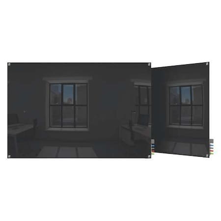 Dry Erase Board, Glass, 36 in, 48 in, No Frame Frame, Black, Gloss