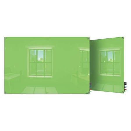 Dry Erase Board, Glass, 24 in, 36 in, No Frame Frame, Green, Gloss