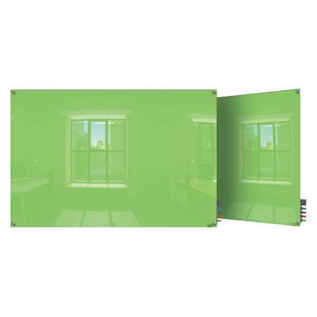 Dry Erase Board, Glass, 36 in, 48 in, No Frame Frame, Green, Gloss