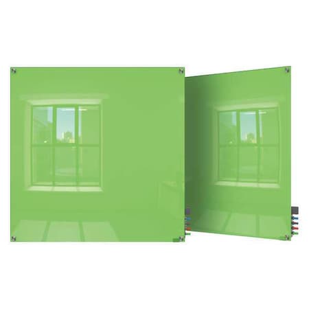 Dry Erase Board, Glass, 48 in, 48 in, No Frame Frame, Green, Gloss