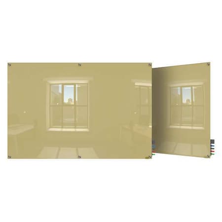 Dry Erase Board, Glass, 24 in, 36 in, No Frame Frame, Beige, Gloss