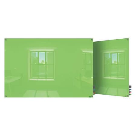 Dry Erase Board, Glass, 36 in, 48 in, No Frame Frame, Green, Gloss