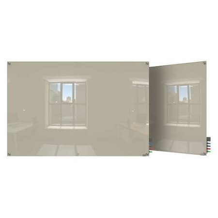 Dry Erase Board, Glass, 36 in, 48 in, No Frame Frame, Gray, Gloss