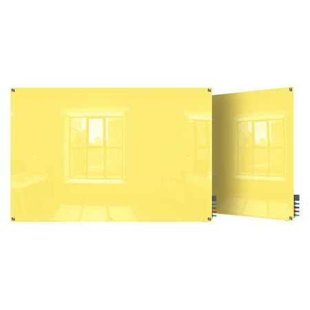 Dry Erase Board, Glass, 24 in, 36 in, No Frame Frame, Yellow, Gloss