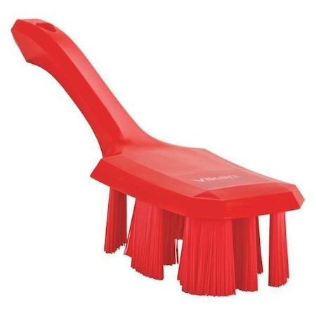 2 7/8 in W Scrub Brush, Stiff, 5 3/4 in L Handle, 4 3/4 in L Brush, Red, Plastic, 10 in L Overall