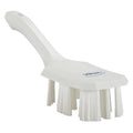 2 7/8 in W Scrub Brush, Stiff, 5 3/4 in L Handle, 4 3/4 in L Brush, White, Plastic, 10 in L Overall