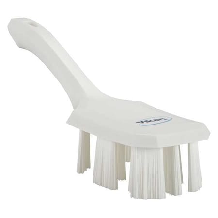 2 7/8 in W Scrub Brush, Stiff, 5 3/4 in L Handle, 4 3/4 in L Brush, White, Plastic, 10 in L Overall
