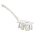 2 7/8 in W Scrub Brush, Stiff, 11 1/4 in L Handle, 4 3/4 in L Brush, White, Plastic