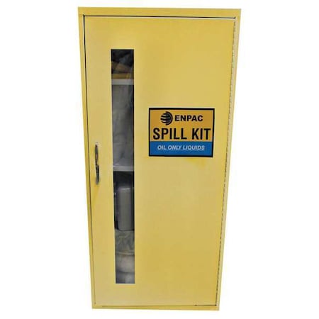 Spill Kit, 15 gal Capacity, Wall Mounted Cabinet, Yellow, 69