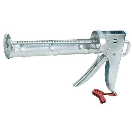 Caulk Gun, 10 oz Container Size, Steel, 6:01, Half Barrel Frame, Silver