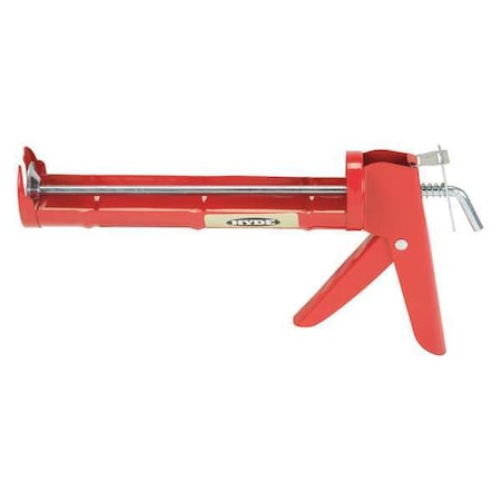 Caulk Gun, 10 oz Container Size, Steel, 10:01, Half Barrel Frame, Red