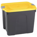 Stackable Storage Tote W/ Lid, 10 gal, 19 in L x 15-3/4 in W x 13-1/4 in H, Black, Yellow, Gray