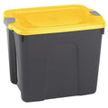 Stackable Storage Tote W/ Lid, 22 gal, 23-3/4 in L x 18 in W x 17-1/4 in H, Black, Yellow, Gray