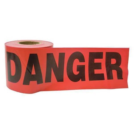 Barricade Tape, Danger, Red, 3 in Wide x 300 ft Length, Polyethylene, 2 mil
