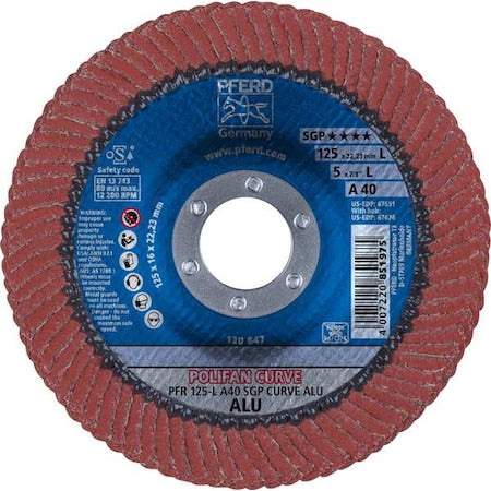 5" x 7/8" A.H. POLIFAN Flap Disc - A SGP CURVE STEELOX, Aluminum oxide, 40 Grit, Large Radius