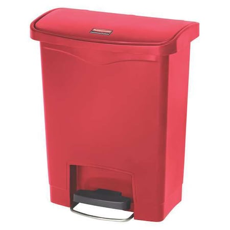 Slim Jim Step-On 8 gal Rectangular Slim-Profile Plastic Can, Red, Foot Pedal, Plastic, 11 3/8 in