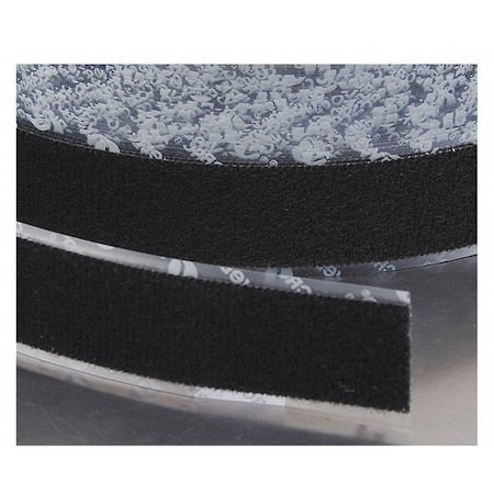 Reclosable Fastener, Acrylic Adhesive, 75 ft, 6 in W, Black
