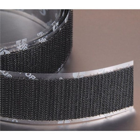 Reclosable Fastener, Acrylic Adhesive, 75 ft, 1/2 in W, Black