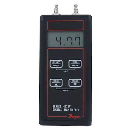 Digital manometer, range 0-20.00"" w.c., air velocity/flow modes.
