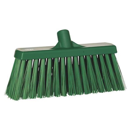 12 in Sweep Face Broom Head, Stiff, Synthetic, Green