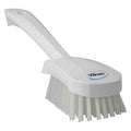 3 in W Scrub Brush, Stiff, 5 57/64 in L Handle, 4 1/2 in L Brush, White, Plastic, 10 in L Overall