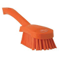 3 in W Scrub Brush, Stiff, 5 57/64 in L Handle, 4 1/2 in L Brush, Orange, Plastic, 10 in L Overall